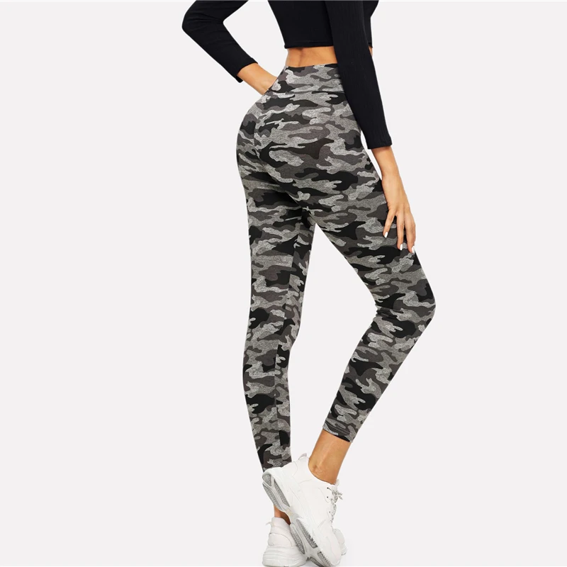 Обтягивающие леггинсы с камуфляжным принтом SweatyRocks, одежда для активного отдыха, камуфляжные леггинсы для тренировок, осенние женские штаны и брюки для фитнеса