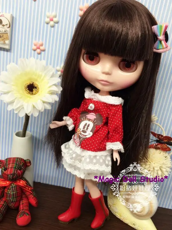 [MG094] Бесплатная доставка NeoBlythe Кукольное платье # красное хлопковое кружевное для