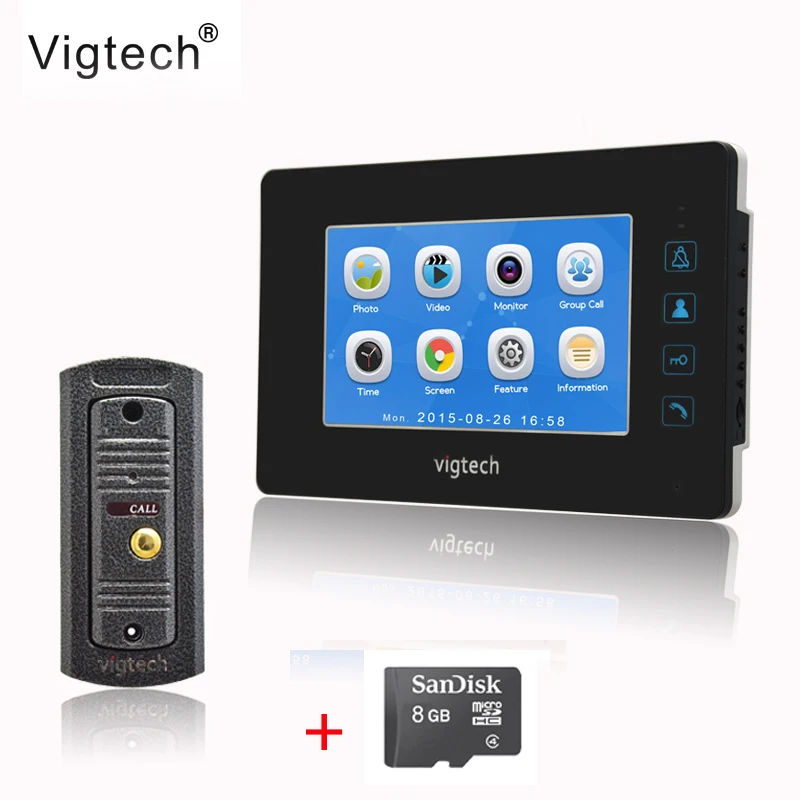 Vigtech 7 ''LCD цветной экран видео домофон запись металлическая оболочка HD мини
