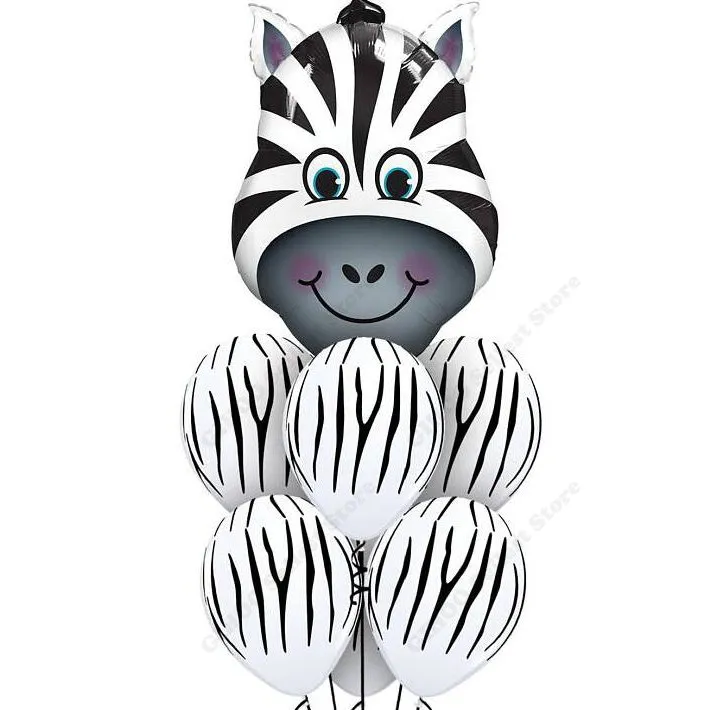 zebra set 7 шт/лот Тигр Зебра Корова животные воздушные латексные шары, гелий для детей подарок на день рождения Декор животное на тему зоопарка поставки игрушки - Цвет: zebra set