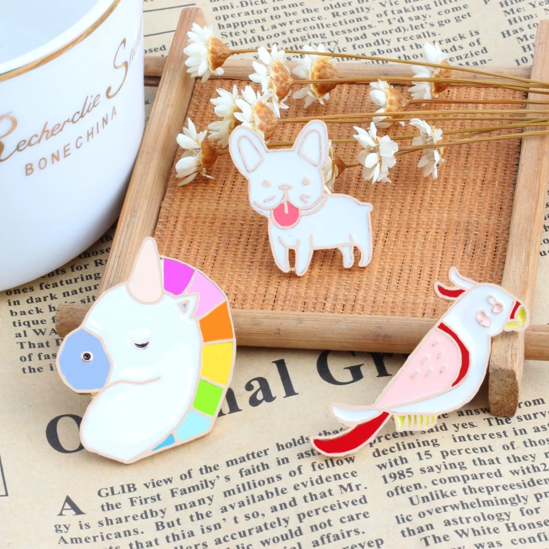 Модные броши с эмалью из мультфильма булавка для собаки Рогатая птица детские