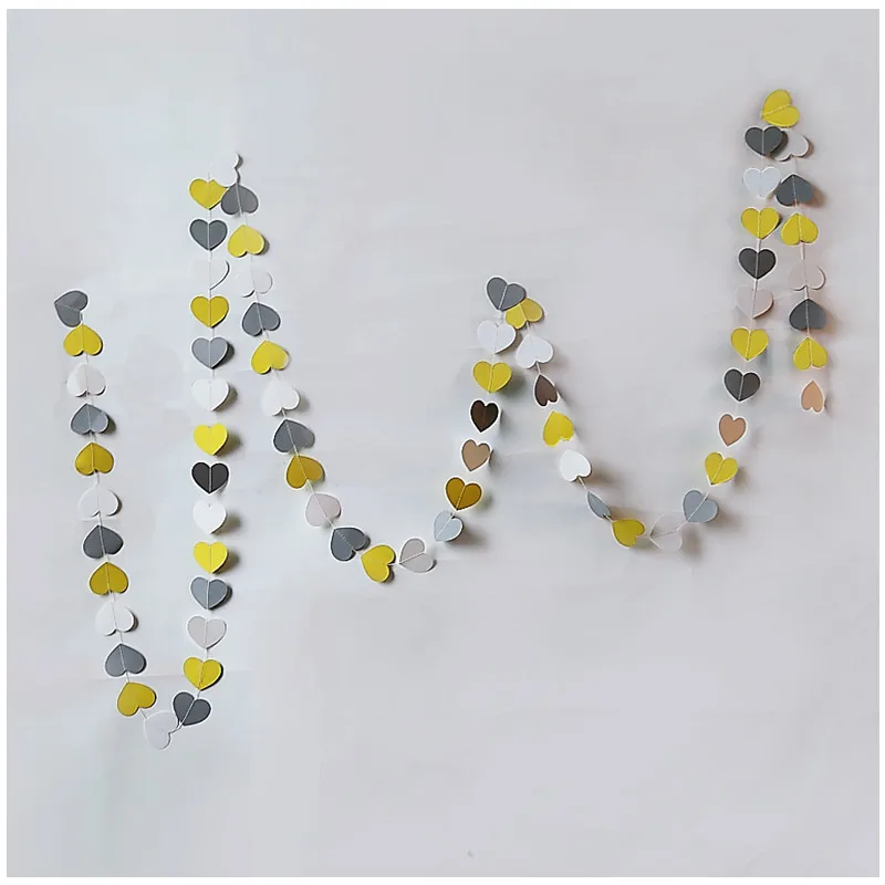 Yellow Gray Heart 4 м круглая звезда сердце бумага звезда гирлянда струны баннеры для свадебной вечеринки день Святого Валентина дома висящие шары гирлянда украшения - Цвет: Yellow Gray Heart