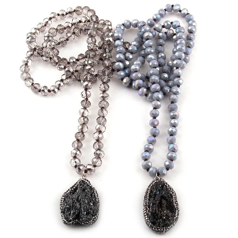 Модные богемные этнические ювелирные изделия серые Кристаллы с узлом Halsband 5x8