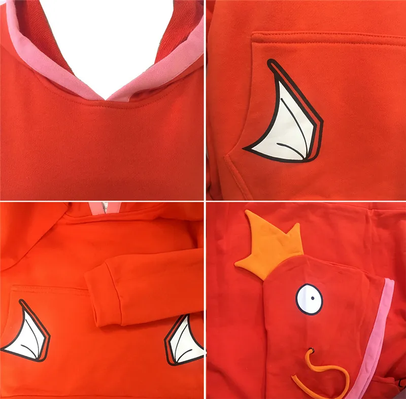 Новинка; толстовка с капюшоном в стиле аниме Pocket Monster Magikarp; сезон осень-зима; креативная модная одежда для отдыха; оранжевое хлопковое пальто унисекс;
