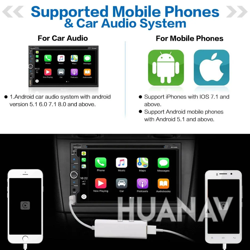 Carplay USB Автозапуск ключ Android авто для Android автомагнитолы, подходит для iPhone и Android телефона