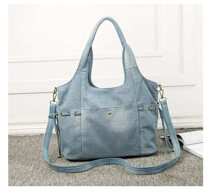 light blue Новые модные большие роскошные сумки, женская сумка, дизайнерские женские ручные сумки, большая джинсовая сумка, джинсовая сумка через плечо, Mochila Bolsa M491 - Цвет: light blue