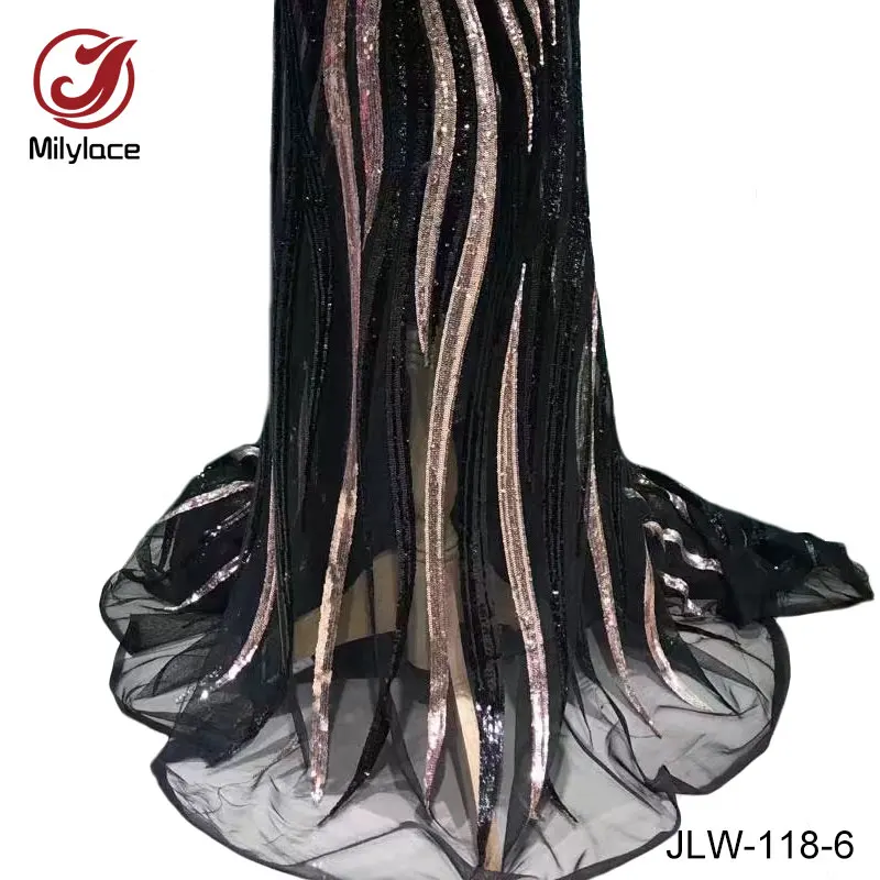 

African french lace fabric charming sequins nigerian tulle lace high quality african tulle lace fabrics for party JLW-118