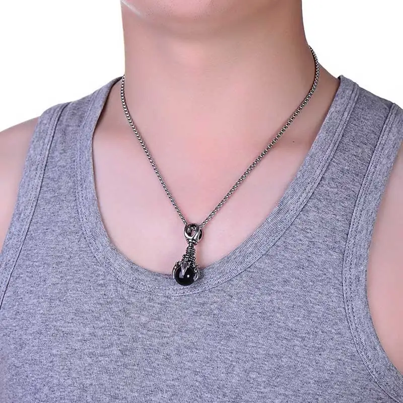 ZFVB винтажное ожерелье когти дракона s Мужская нержавеющая сталь красный черный