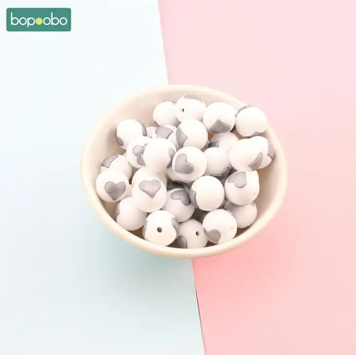 white Bopoobo силиконовые бусины в форме сердца, товары для рукоделия и инструменты, 5 шт., игрушки для детского душа, пищевое ожерелье и бусы для браслетов, детских прорезывателей - Цвет: white