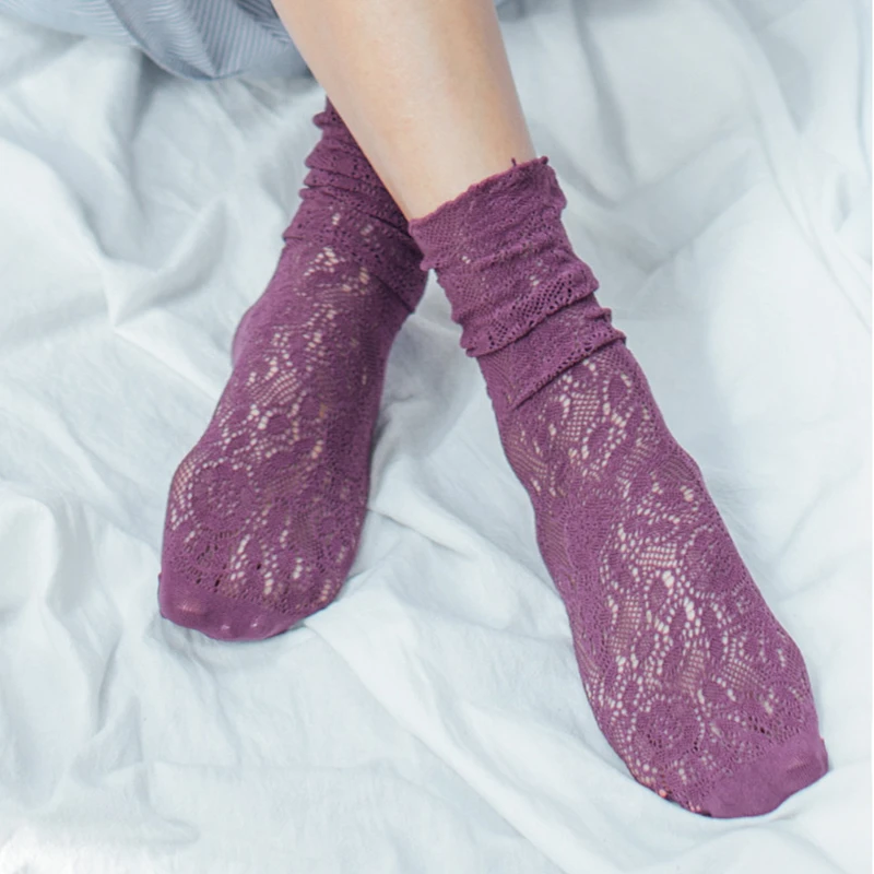 Women Socks 2022 New Fashion Long Mesh Socks For Women Solid Color Female Soft Sexy Hollow Out Lace Slouch Socks Thin Girl Cute