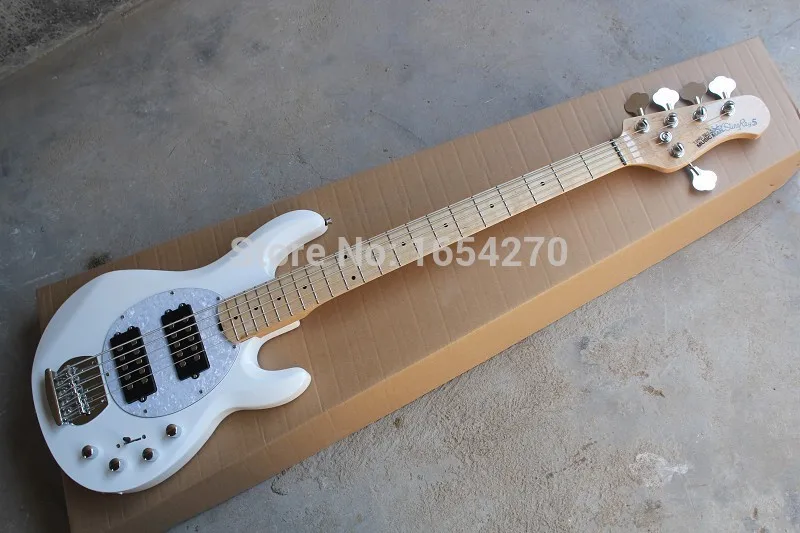 Бесплатная Доставка Оптовая Белый Music Man 5 Strings Электрический Бас-гитара с