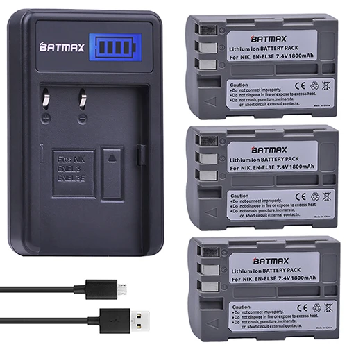 3 Battery set Batmax EN-EL3E RU EL3E батарейный блок камеры+ ЖК-дисплей USB Зарядное устройство для Nikon D90 D80 D300 D300s D700 D200 D70 D50 D70s D100 Камера s - Цвет: 3 Battery set