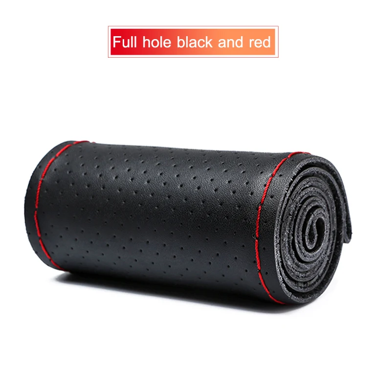 hole with red line WCaRFun DIY Black Leather Hand-stitched Car Steering Wheel Cover for Lada Vesta - Color Name: hole with red line