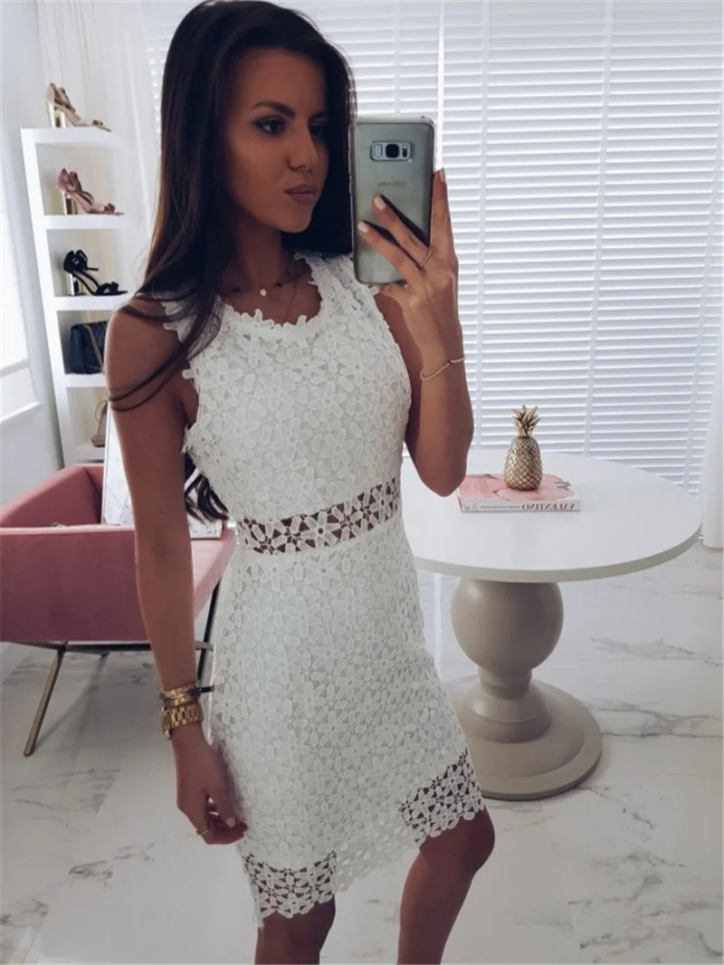 Loneyshow Vestidos кружевное платье в стиле пэчворк белое Элегантное открытое женское