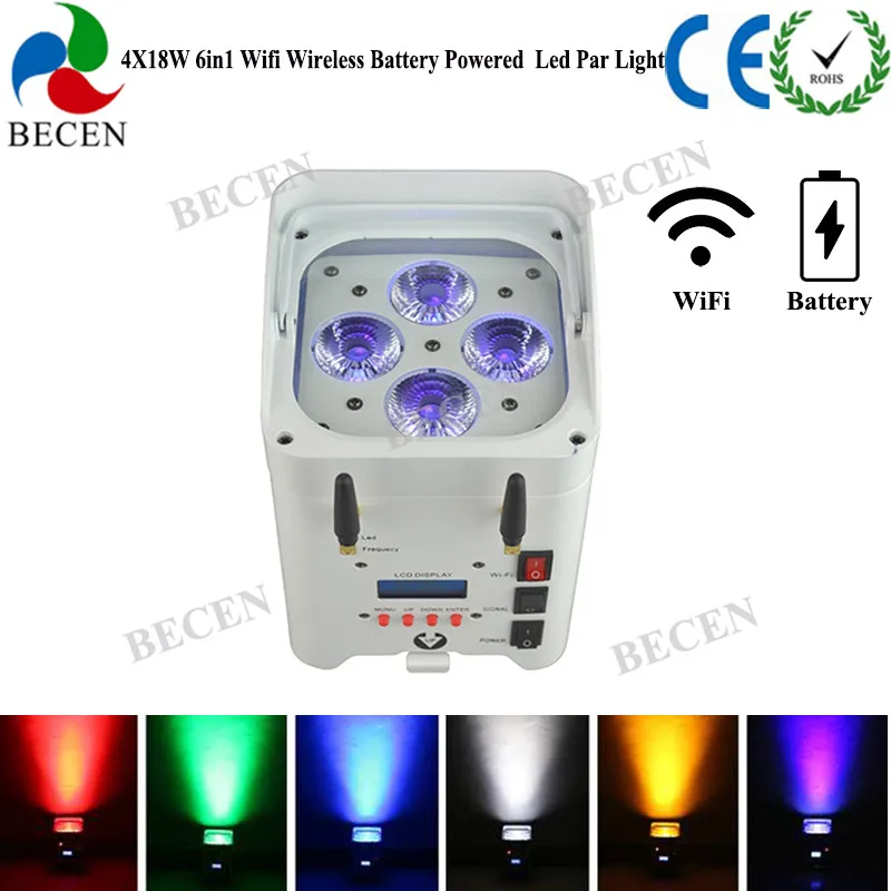 IRC Remote control 4x15w RGBWA UV 6in1 par light Wifi APP Control Wireless DMX Battery Powered MINI LED uplight 4pcs | Лампы и