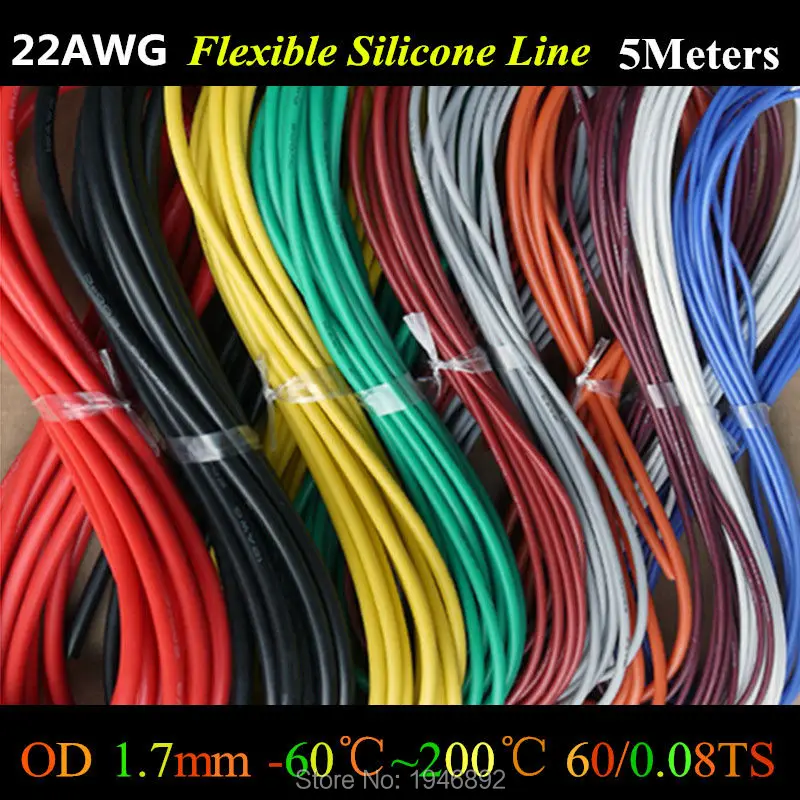 5 м/лот 22 AWG гибкий силиконовый провод RC кабель 22AWG 60/0.08TS OD 1 7 мм луженый медный с 10