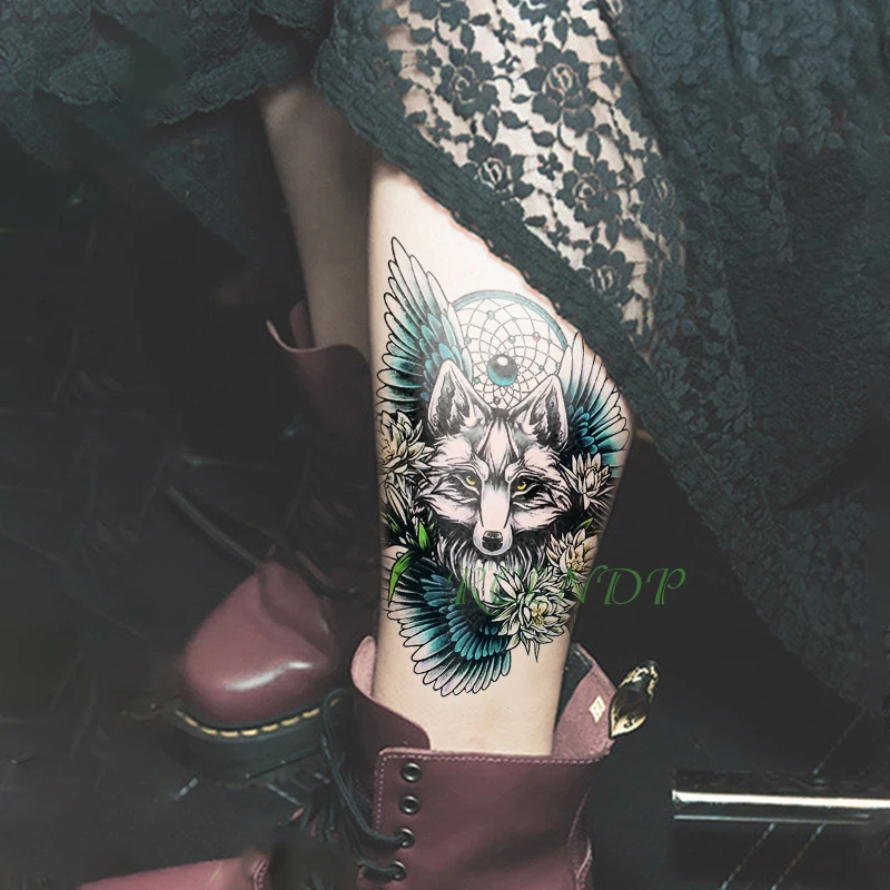 

Waterproof Temporary Tattoo Sticker Wolf Animal angel Wing Fake Tatto Flash Tatoo Arm leg Body Art tattoos for Men Girl Women