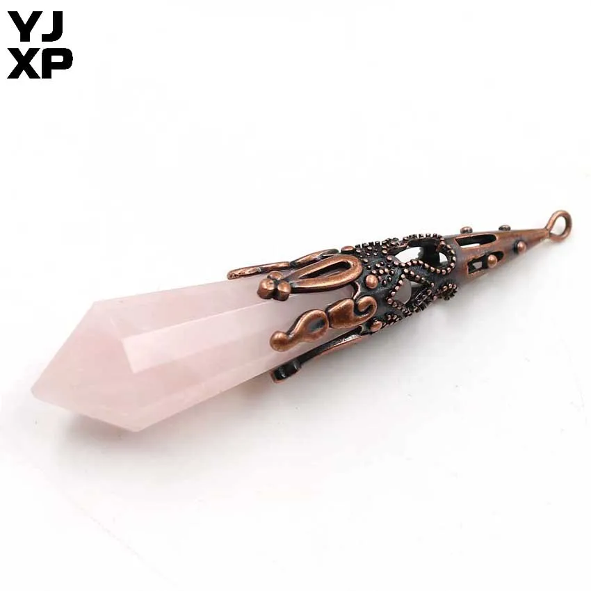 YJXP Hexagon Prism Point Pendant Chain Necklaces for Women Men Vintage Red Copper Natural Amethysts Crystal Stone Charms Jewelry | Украшения