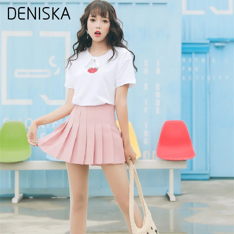 Harajuku Kawaii Клубника Вышивка Лук Хлопка Майка Женщины Сладкий Уличная Коротким