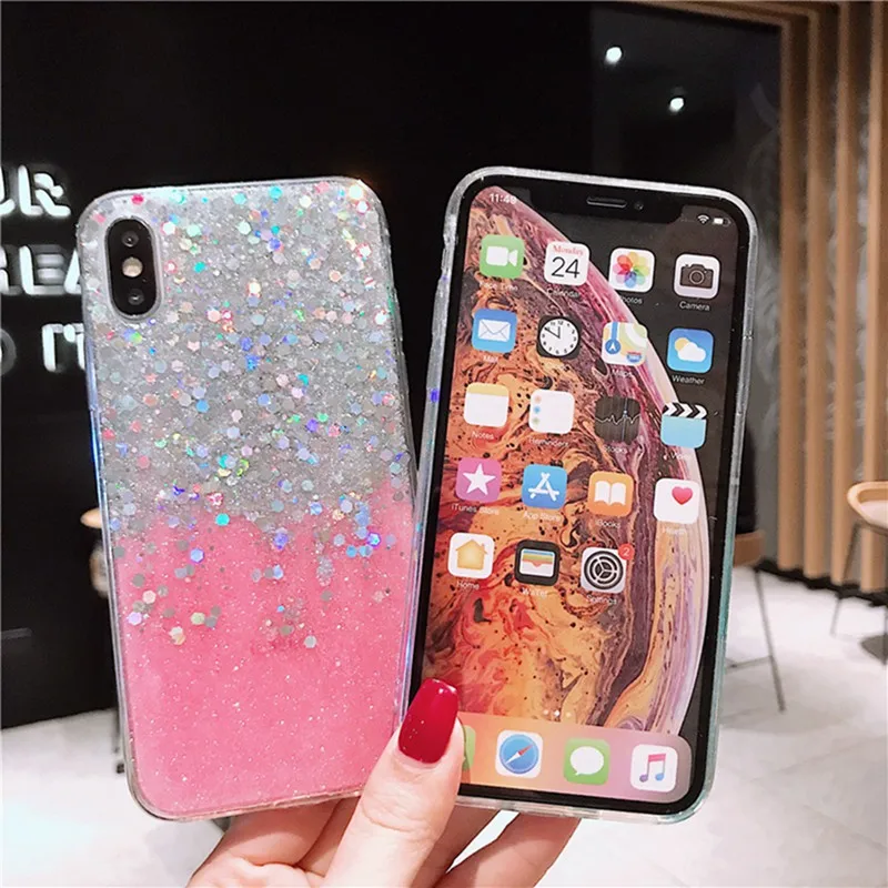 Летний розовый желе чехол для телефона iphone 6 6s 7 8 Plus блестящий порошок блестки все
