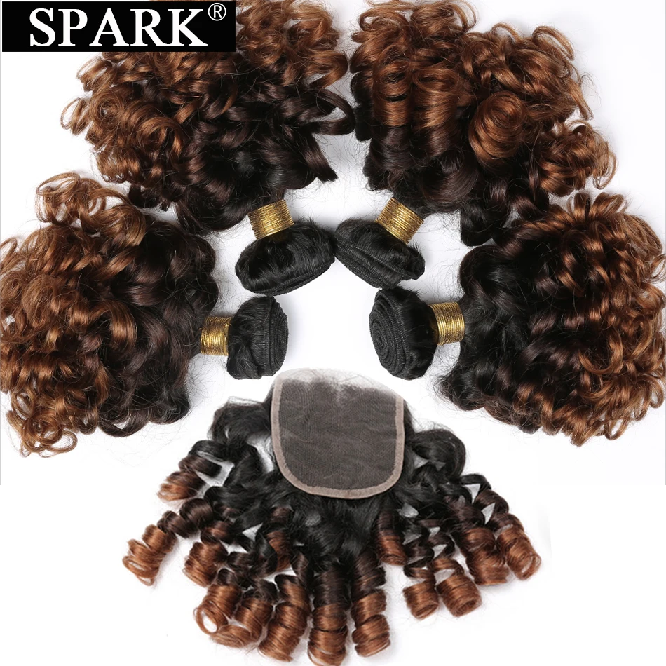 Spark Волосы remy эффектом деграде (переход от темного к Малайзии Вьющиеся 3/4 Связки с