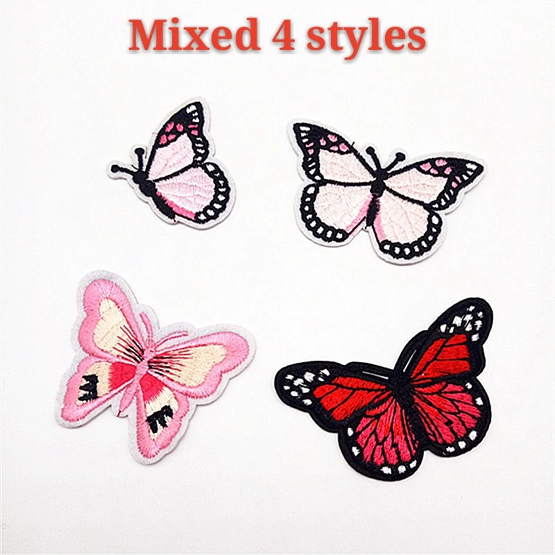 Смешанный 4 стиля приятно Бабочка узор вышитые патчи утюг на для Костюмы DIY полосы