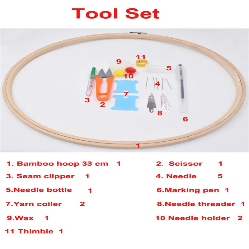 Набор из 11 круглых бамбуковых обручей для вышивки 33 см