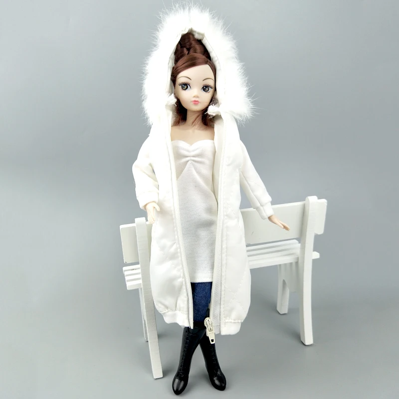 Белая зимняя одежда длинное пальто для куклы Барби платье парка 1/6 BJD куртка 1:6