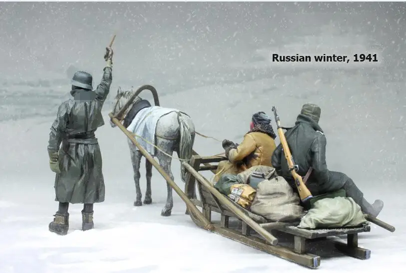 1/35 русская зима 1939 включает(3 солдата, лошадь, сани) человек смолы модель миниатюрный gk Unassembly Неокрашенный
