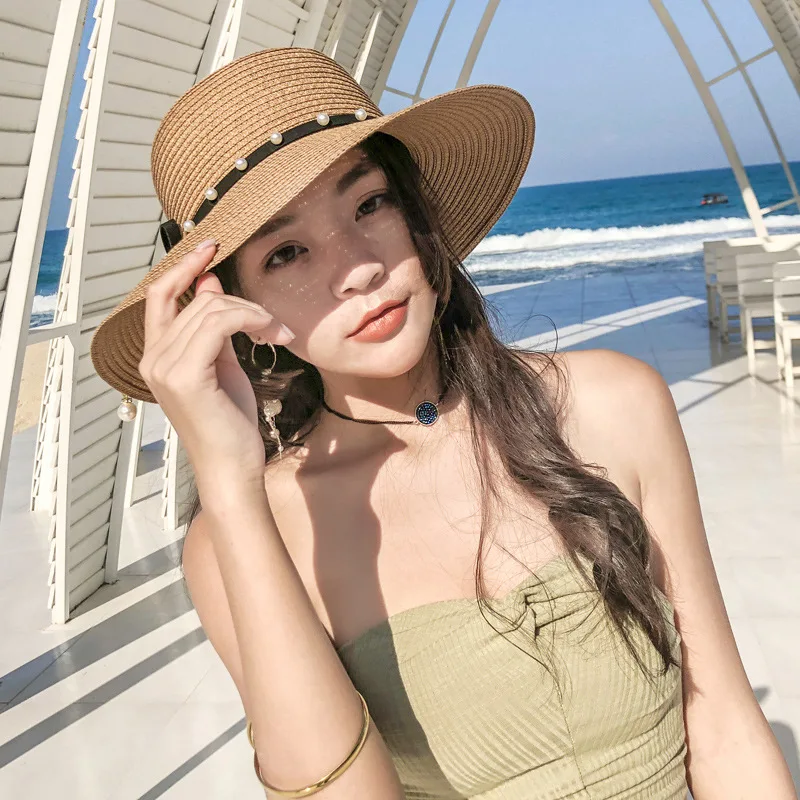 2018 new spring and summer sunscreen sun hat ladies along the pearl straw Korean beach UV cap | Аксессуары для одежды
