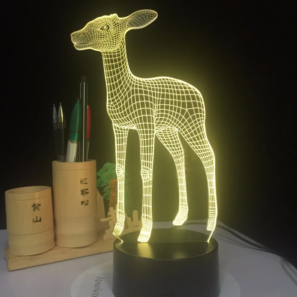 3D светодиодный светильник USB милый маленький олень 7 Красочные ночной Светильник