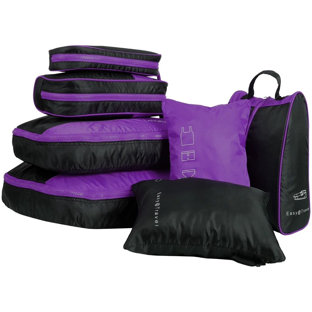 Purple LANGRIA 7 шт./компл. складной Водонепроницаемый упаковочная коробка для путешествий Чемодан чемодан сумок-органайзеров Костюмы Бизнес поездок рюкзаком - Цвет: Purple