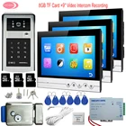 Видеодомофон с 3 мониторами, панель с радиочастотным кодом, дверной звонок 9 дюймов, камера для записи видео, TF карта 8 ГБ, Домашний домофон с электронным замком