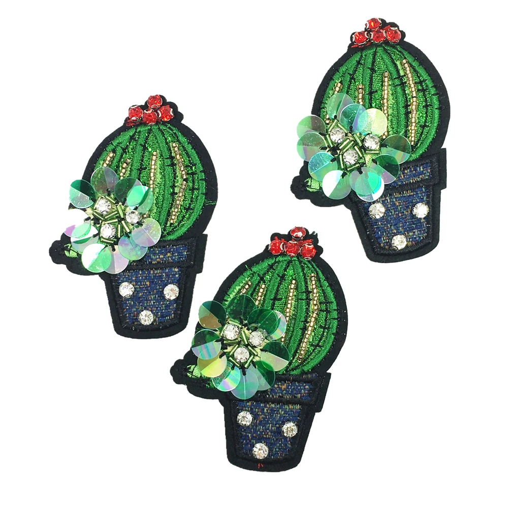 4 шт. патчи с блестками и КАКТУСОМ для шитья|patches for clothing|plant patchbeaded patches |
