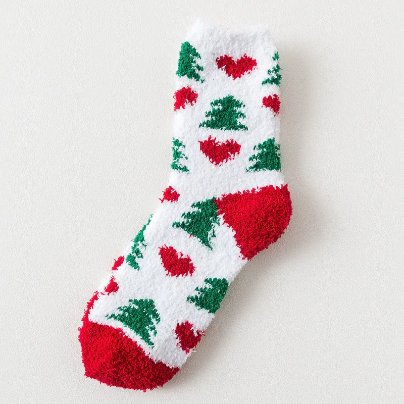 Red christmas tree Зимние теплые стильные Носки с рисунком рождественского Санта-Клауса и елки, короткие носки хлопковые с забавным рисунком для женщин и мужчин, унисекс, новогодние носки - Цвет: Red christmas tree