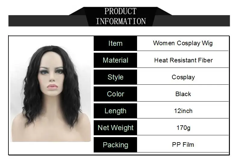 

Gres Curly Women Middle Part Cosplay None Lace Wigs High Temperature Fiber Synthetic Hair Black Medium Girl Cos Hairpieces