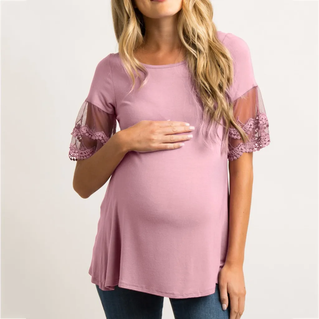  Women's Short Sleeve Lace Mesh Tops Breastfeeding Nusring Maternity Clothes Ropa Embarazada | Мать и ребенок