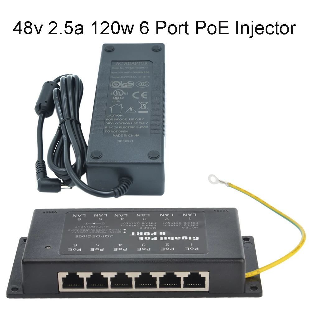 Настенное крепление 6 портов Gigabit Power over Ethernet PoE инжектор GPOE-6-48v120w IP-камера Wi-Fi AP |