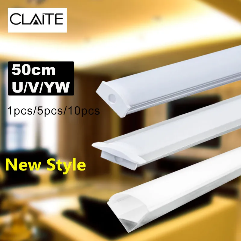 CLAITE Новый U/V/YW три стиля 50 см алюминиевый держатель для светодиодных лент