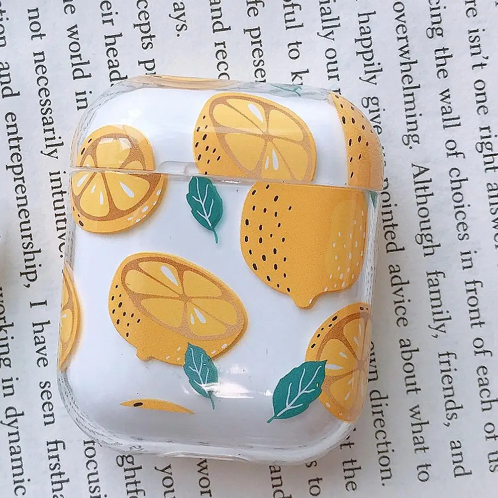 Новый защитный чехол для Airpods прозрачный лимон клубника гардения шаблон