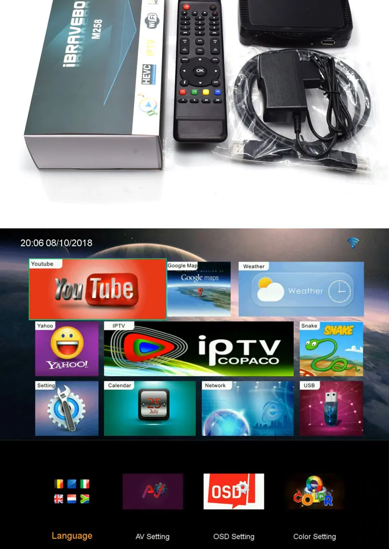 IBRAVEBOX M258 Smart tv Box Поддержка USB WiFi Youtube H.265 1 год IP tv 1080P HD 2,0 медиаплеер быстрее, чем MAG 254 MAG 250