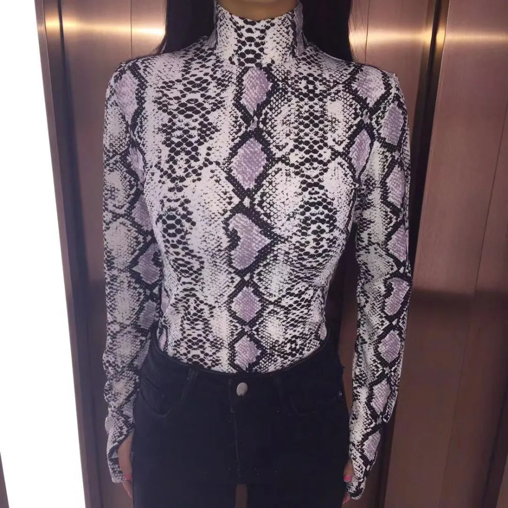 Сексуальный женский боди со змеиным принтом для ночного клуба длинный рукав