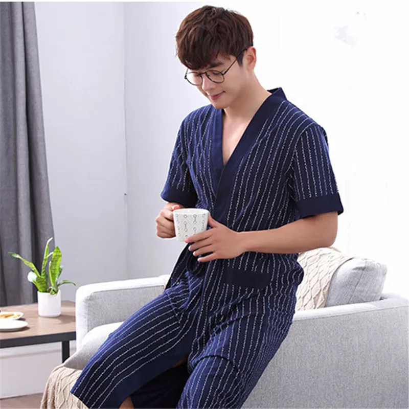 Плюс размер одежда для сна ночная рубашка домашняя мужчин 2018 летняя полосатая