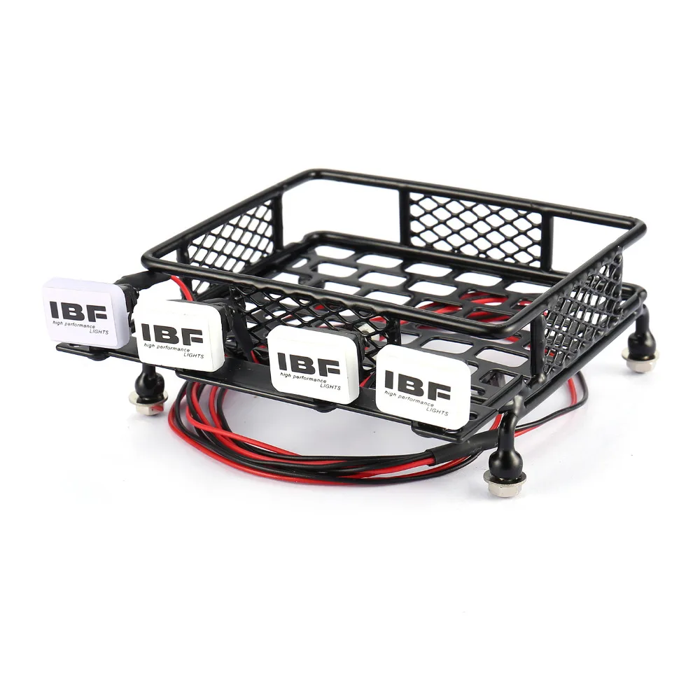 

Small Roof Rack Luggage Carrier With 4 Square LED Light Bars RC Car Crawler Truck For Axial SCX10 D90 110 Traxxas