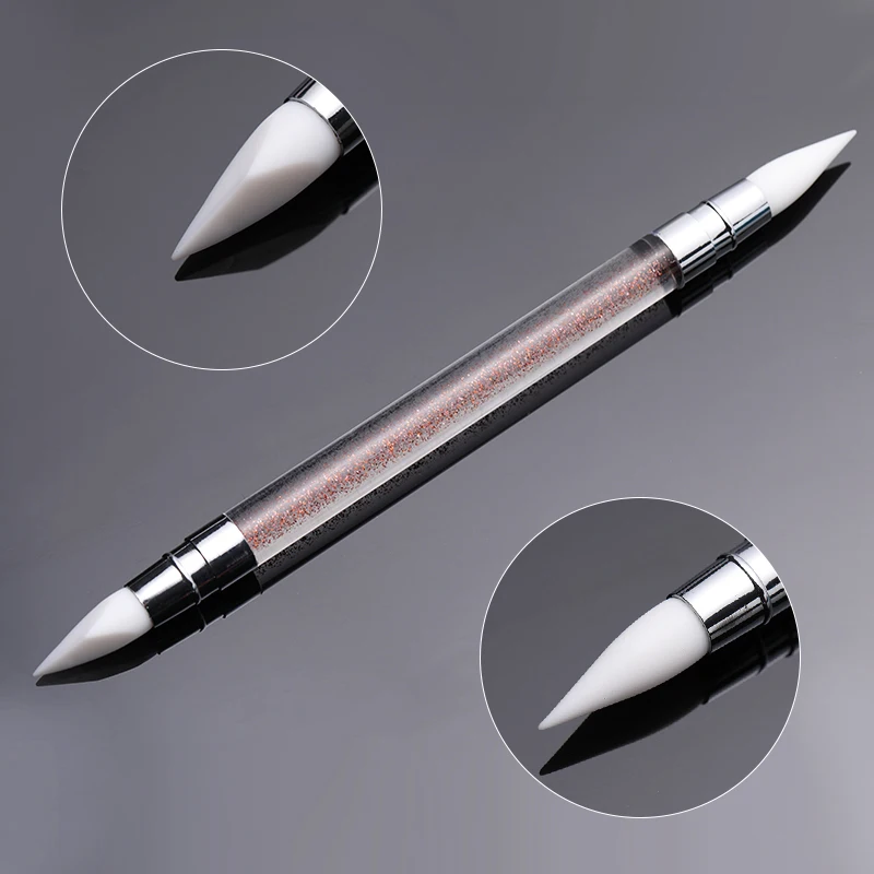 5 шт./компл. Силиконовая ручка с двойной головкой для дизайна ногтей Серебряная