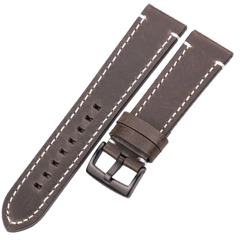 Green Black Buckle HENGRC 18 20 22 мм часы из натуральной кожи ремешок ручной мужской толстый коричневый черный браслеты для часов из нержавеющей стали пряжка аксессуары - Цвет ремешка: Green Black Buckle