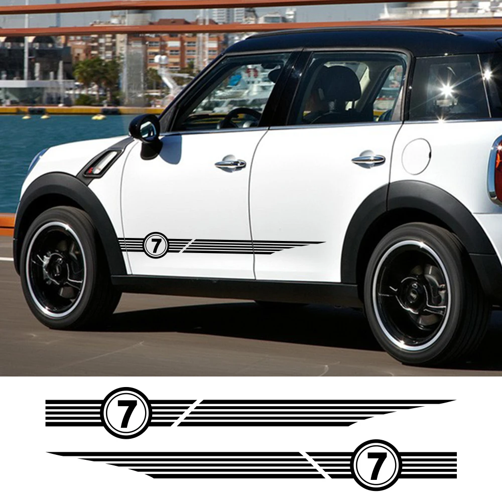 1Pair Door Side Body Skirt Stripe Seven Decal Stickers For MINI Cooper S One R53 R55 R56 F56 F57 F60 Countryman Car Accessories |