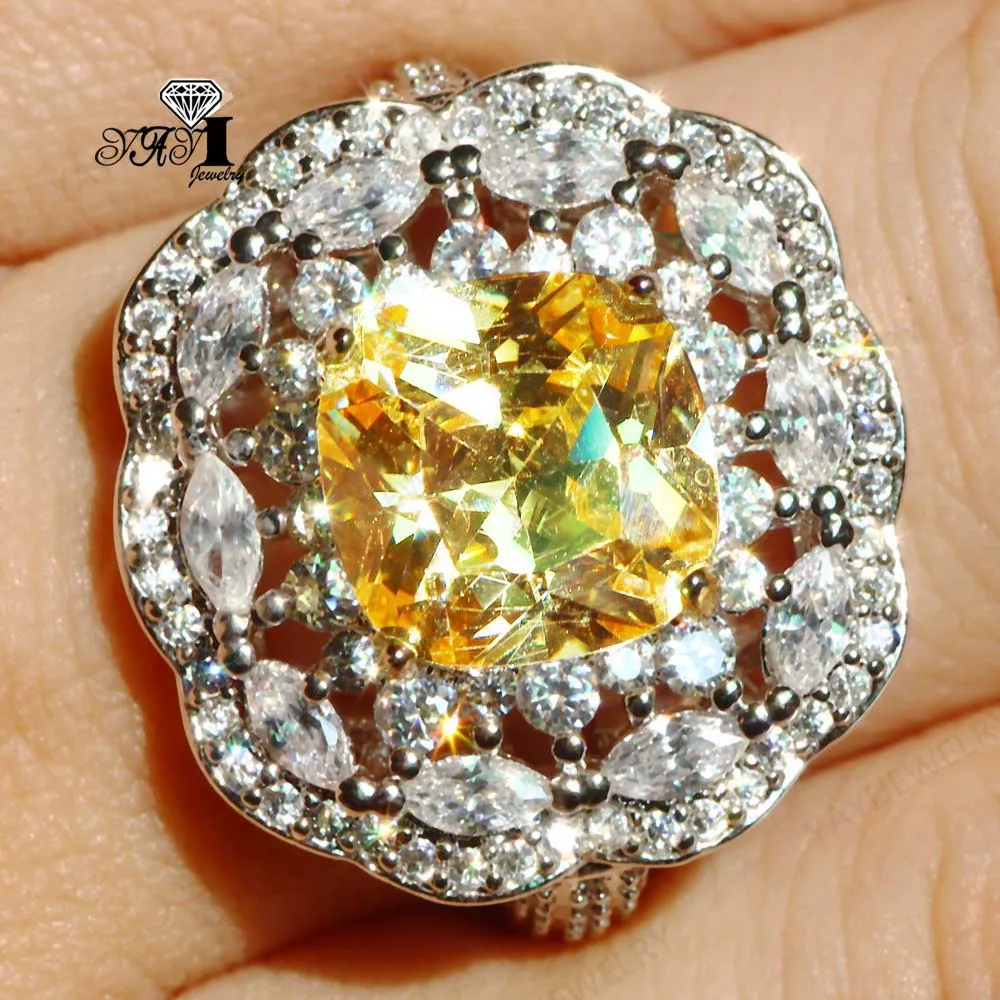YaYI кольцо с голубым кристаллом 8.8CT желтый циркон серебро обручальные кольца Свадебные Кольца Сердце кольца День Святого Валентина девушки кольцо 024