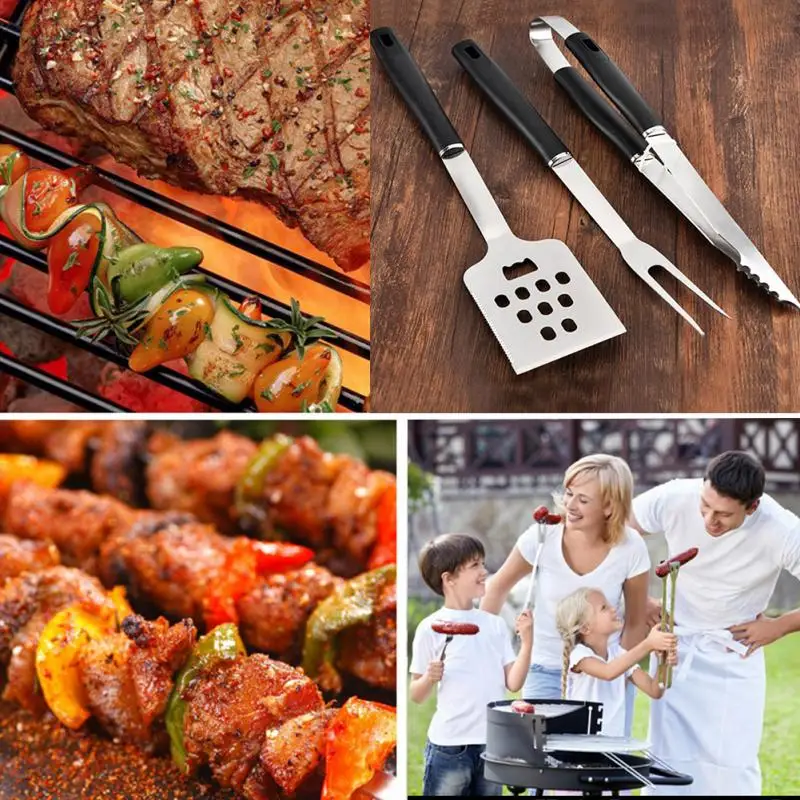 Открытый Пикник Кемпинг термостойких Лопата + вилка зажим 3 шт./компл. гриль набор