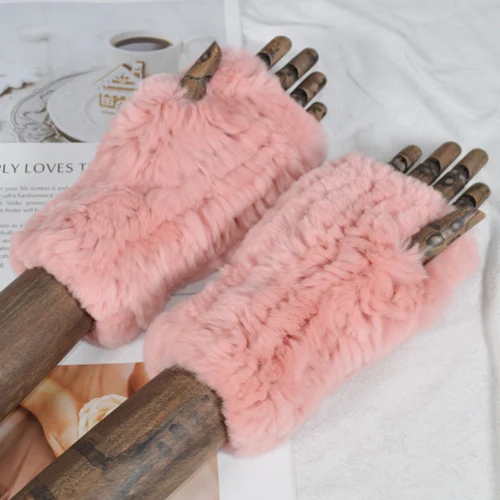 beige pink Женские модные вязаные теплые Настоящий мех кролика перчатки зимние женские варежки из кроличьего меха натуральный мягкий Настоящий мех кролика перчатки - Цвет: beige pink